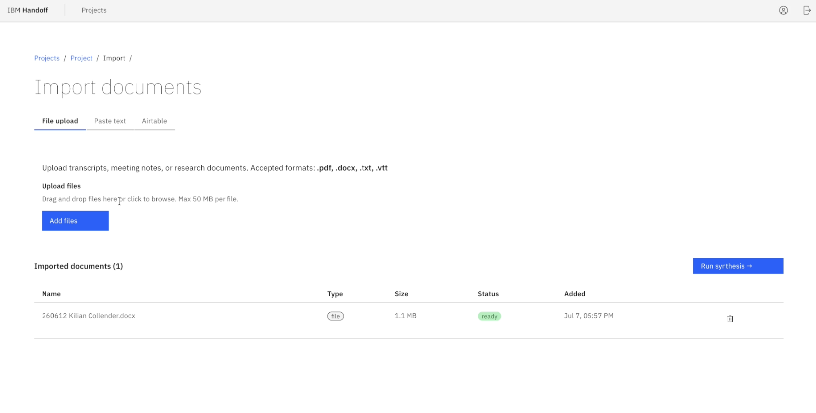 Handoff import function