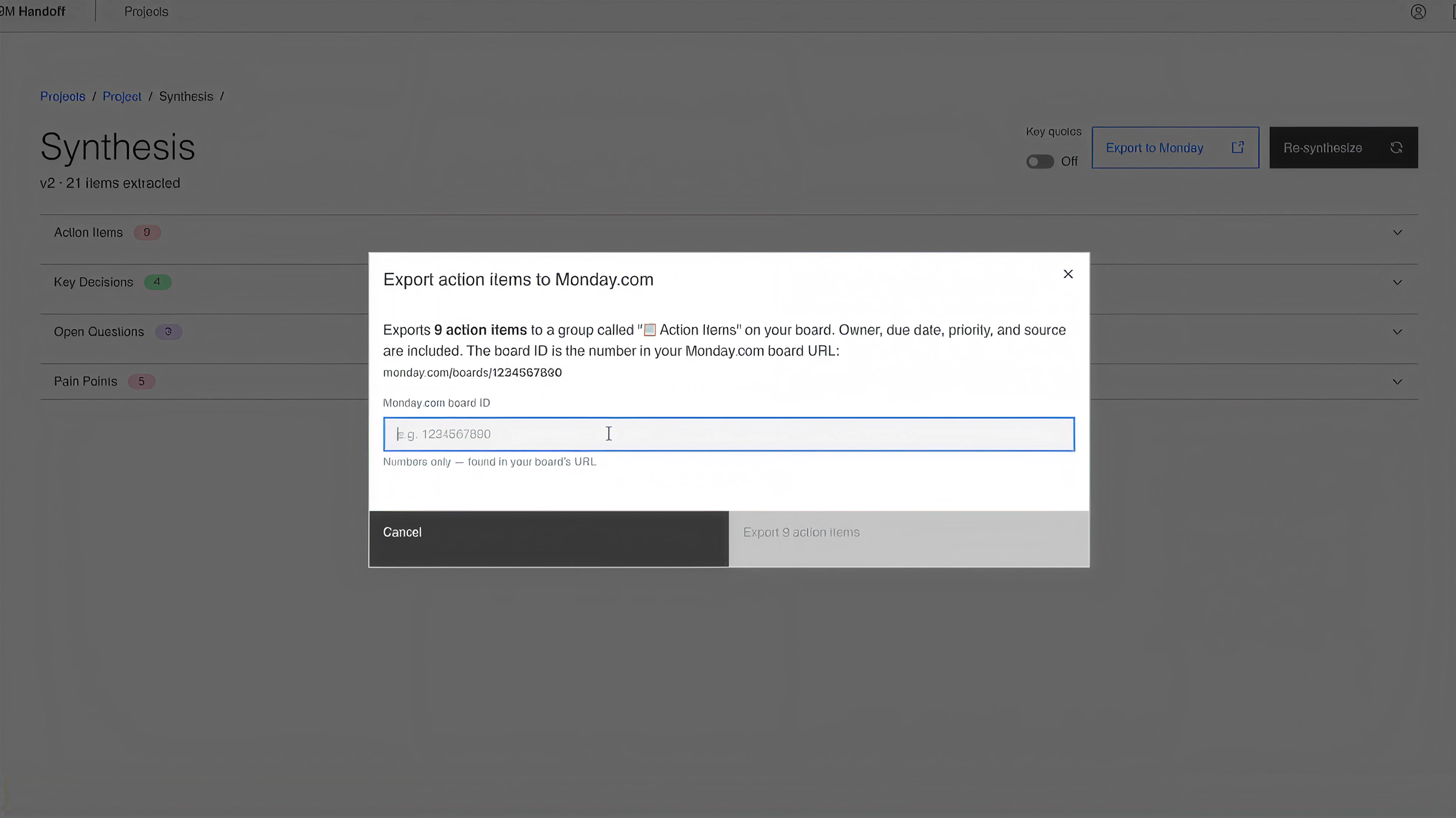 Handoff import function